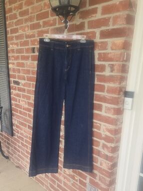 LOFT Dark Blue Denim Jeans with Contrast Stitching